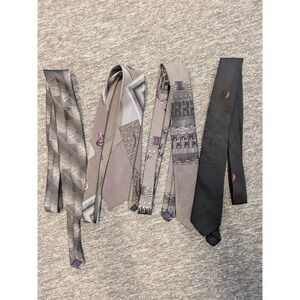 Stringbeans Necktie Lot 4pc Men's OS Grey Black Geometric Abstract Vintage Retro